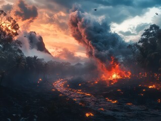 Fototapeta premium Fiery landscape dramatic natural event