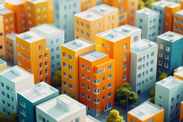 modern contemporary style miniature painting illustration of generic buildings or residential neighborhood for housing market and realeastate concept