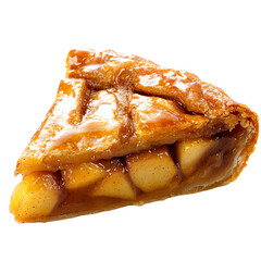 Slice of apple pie with lattice crust, white isolate background