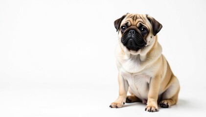 Adorable pug dog sits, isolated on white background, background, dog