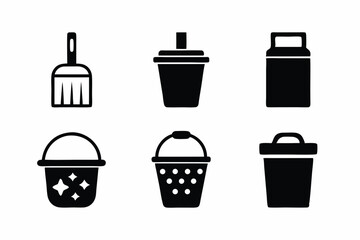 set of Cleaning Bucket icon silhouette vector illustration