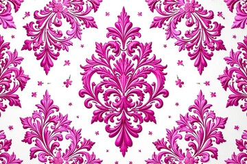 Intricate fuchsia floral damask pattern on white , floral pattern, white background