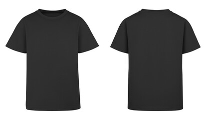 Black t shirt design isolated on white background. Blank Shirt template and mockup, for your logo. Two T-Shirt front and back view with short sleeve