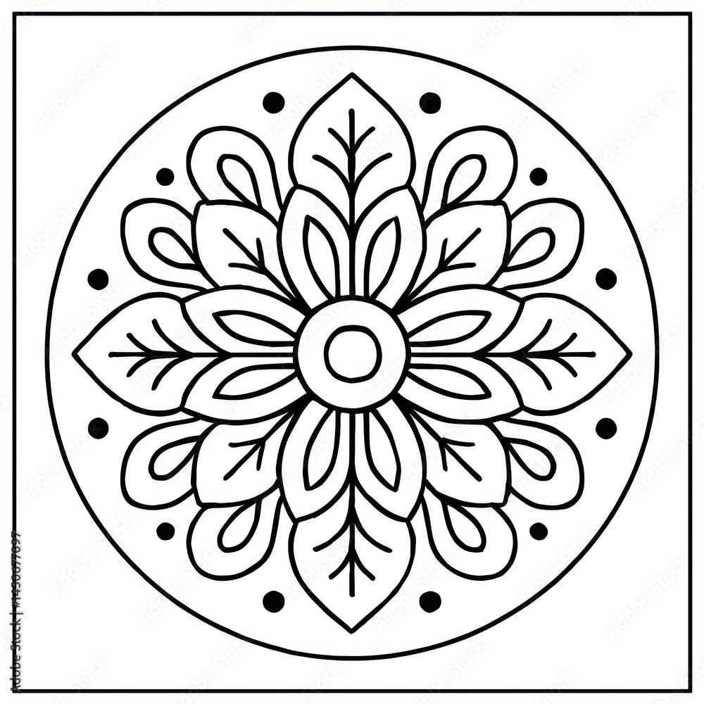 Poster a symmetrical floral design with delicate lines and intricate patterns in a meditative illustration,
