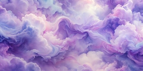 Obraz premium A swirling, ethereal landscape of pastel purple and white clouds, resembling a dreamlike sky with a flowing, abstract texture.