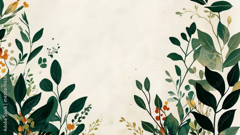Poster elegant botanical animation with leafy patterns and delicate floral movement
