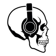 Black Skull Silhouette with White Headphones Vector Art