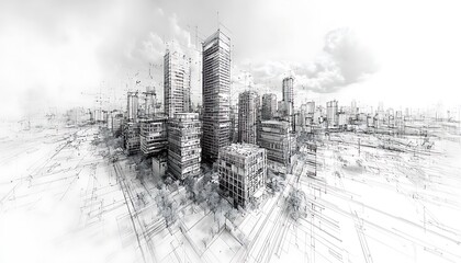 Fototapeta premium Monochrome cityscape sketch