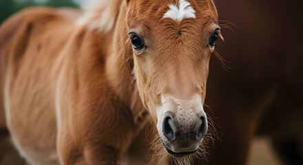 Fototapeta premium Close Up of Curious Foal with White Star on Forehead