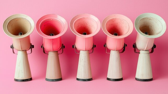 Retro megaphones in pink hues, grouped neatly