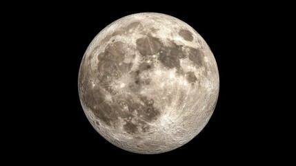 Close-up view of the full moon, showcasing its craters and textured surface against the dark night sky.