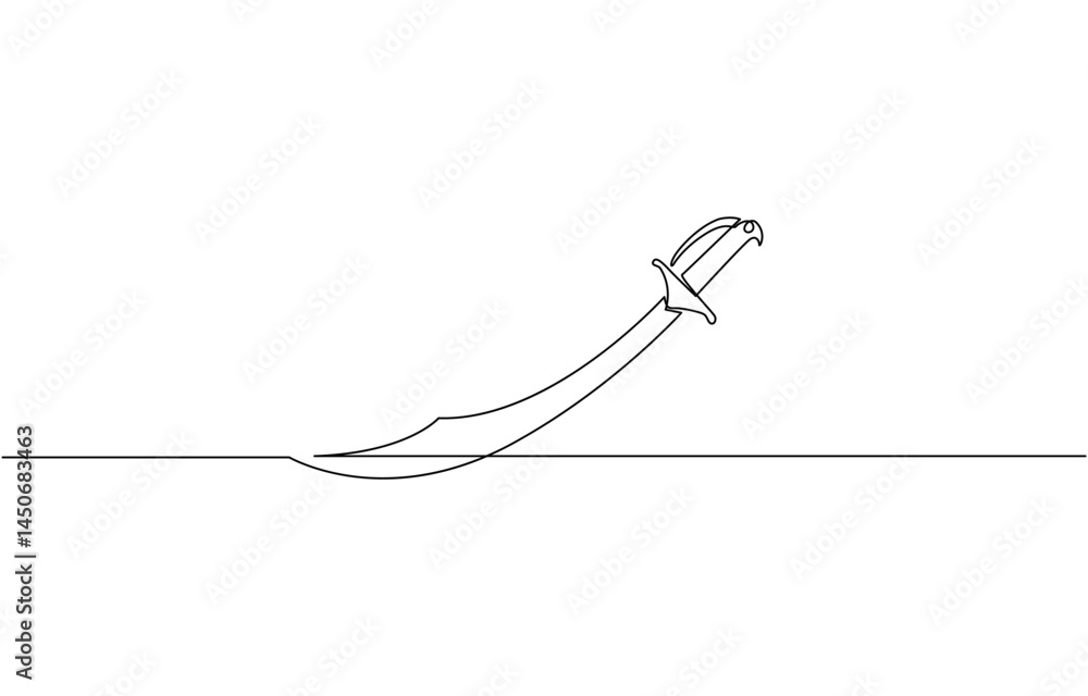 Poster continuous one line drawing of sword vector illustration, sword icon line continuous drawing vector.