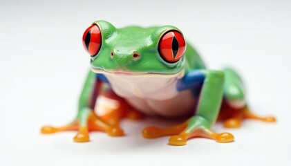 Obraz premium Single red-eyed tree frog on pure white, striking eyes, eyes, studio, animal