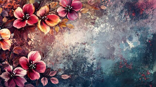 Dynamic blossoming transition of vibrant floral pattern on textured backdrop