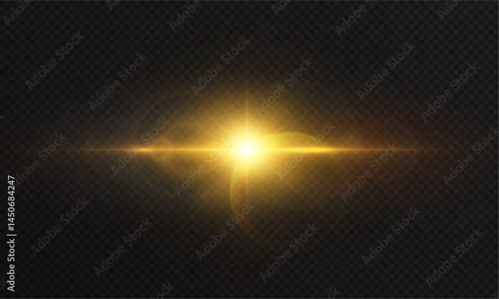 Aufkleber golden burst of light with a bright central flare and diverging starry glow on a transparent backgro