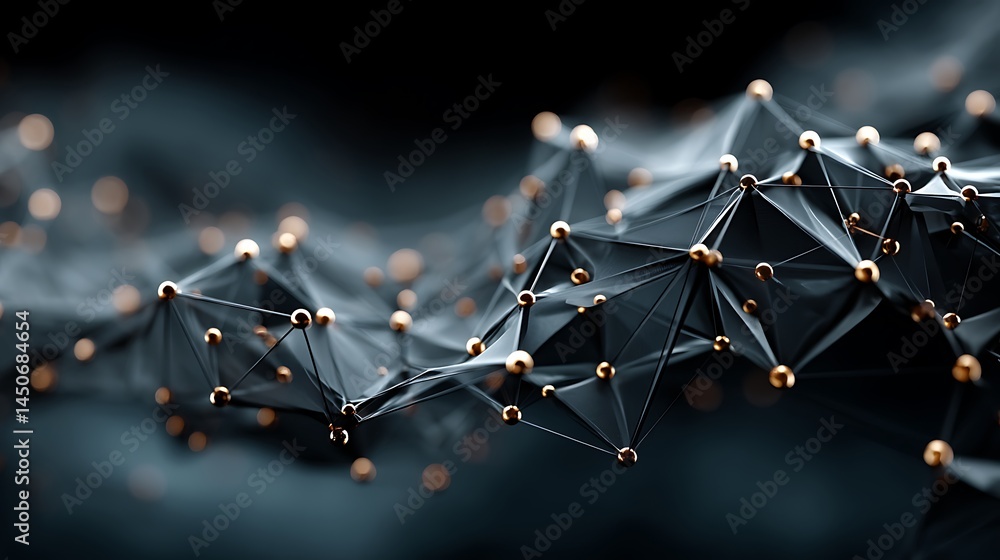 Poster plexus abstract dark blue geometric structure with golden spheres and connection lines
