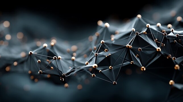 Plexus Abstract Dark Blue Geometric Structure with Golden Spheres and Connection Lines