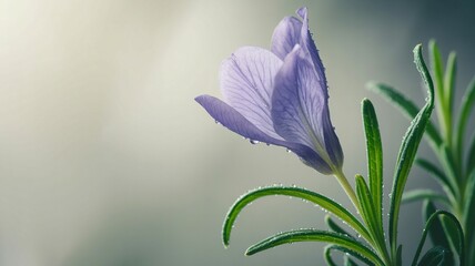Delicate purple flower petals with vibrant green leaves, showcasing natural beauty and elegance