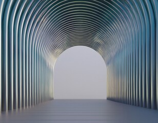 Obraz premium 3D Render of Modern Architectural Archway, Metallic Design, Tunnel, Perspective, Abstract, Interior Design, Light and Shadow.