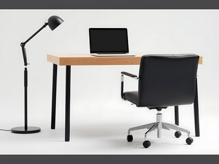 Fototapeta premium Modern Home Office Setup with Desk Chair Laptop and Lamp