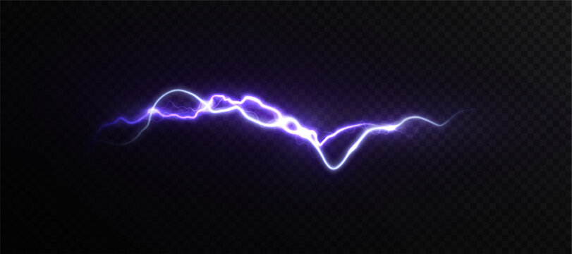 Bright Electric Arc Lightning with Purple. Energy Lightning Strike with a shimmering splash and glowing plasma movement.
