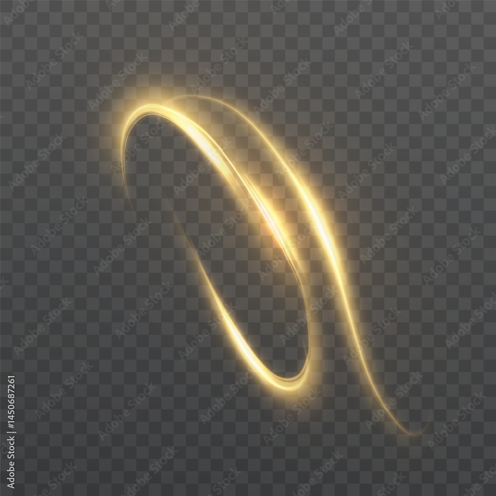 Leinwandbilder glowing golden light loop with smooth energy curves and radiant flare on transparent background.
