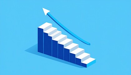 Obraz premium Upward Trending Growth Chart Isometric Staircase with Ascending Blue Arrow