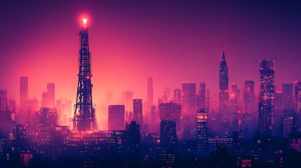 Futuristic cityscape at twilight