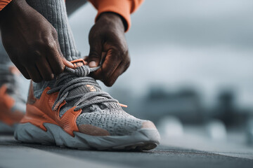 Runner Tying Shoelaces on Track Before Workout