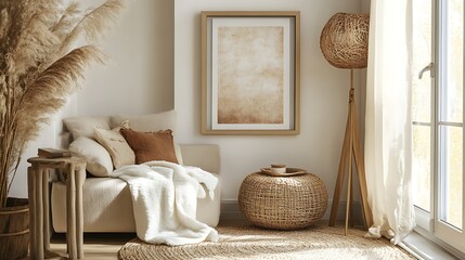 Cozy living room interior design in neutral tones.