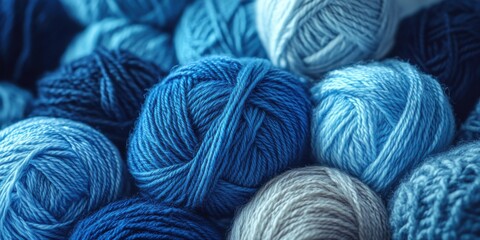 Various shades of blue yarn balls for knitting texture
