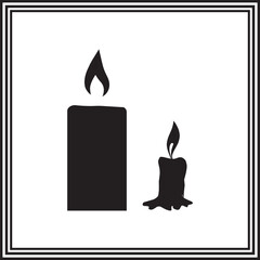 Candle Silhouette Icon &ndash; Burning Candles with Flame, Tall and Melted Wax Candle Vector for Minimalist or Gothic Design