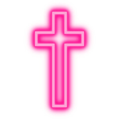 Obraz premium Cross LED neon light. Crucifix symbol. LED lamp wall