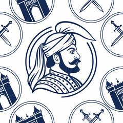 Shivaji Pattern Vector with Blue and White Background