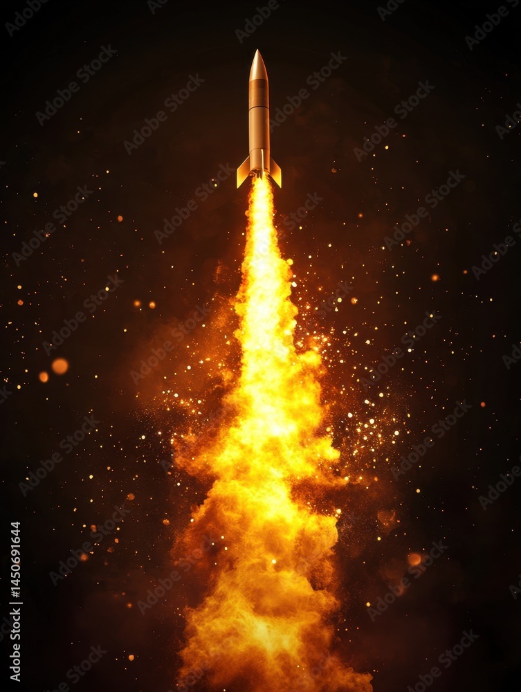 Aufkleber rocket launch with fiery blast against a dark backdrop creating a dynamic and powerful visual perfec