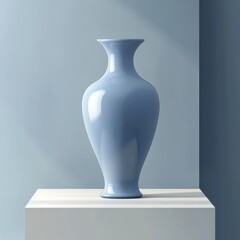 realistic image of a blue ceramic vase standing on a white platform 2