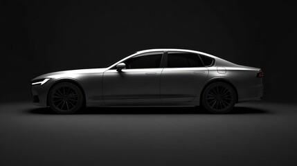 Silver sedan car on dark background