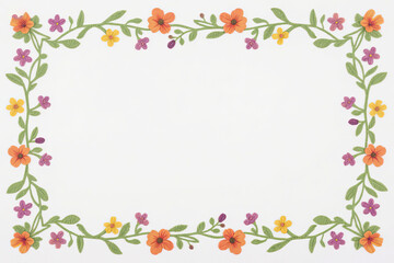 Fototapeta premium Floral border pattern flower plant with white background 