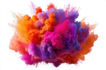 Vibrant explosion of colorful powder against a clean white backdrop creating a dynamic and captivating visual experience showcasing movement and energy in an abstract art form