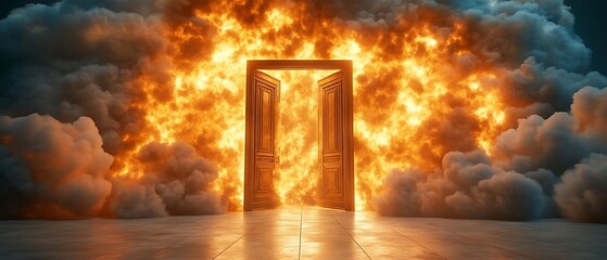 Fiery door, smoke, hell, fantasy