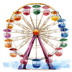 watercolor of Ferris Wheel Model In Motion, vector, isolated on a white background.