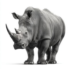 Fototapeta premium Majestic White Rhinoceros Powerful Grayscale Portrait of Endangered Wildlife