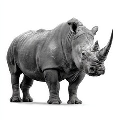 Obraz premium Majestic White Rhinoceros Standing Powerful African Wildlife Animal Black and White