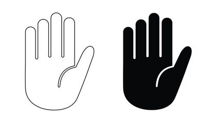 Obraz premium Stop hand vector icons, black and white halt gesture illustration, Downloadable graphics for sign and symbol design