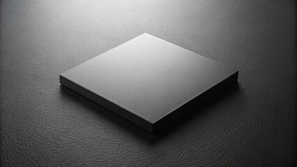 A square platform with a subtle texture, sitting on a black, slightly textured surface, illuminated by soft light from the top.