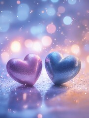 Obraz premium Glitter hearts glowing against soft bokeh light