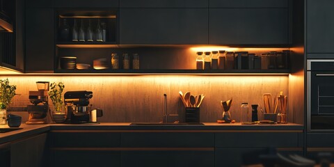 Interior kitchen bar warm light strip