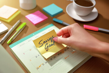 Saving Goal Planning: Calendar, Sticky Notes, Financial Planning.
