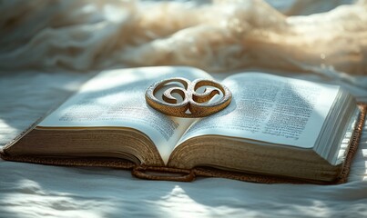 Book of secrets with ornate gold amulet