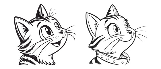 Fototapeta premium Monochrome cat head mascot vector art for print on a white background